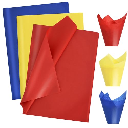 Image of BEISHIDA 90 Sheets Red Yellow Blue Tissue Paper Bulk,Wrapping Tissue Paper for Gift Bags, 14 x 20 Inch Gift Wrap for Birthday Party DIY Crafts Decor Holiday Flowers