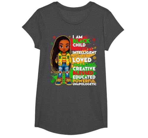 Black History I Am Black Child African American Kids Girls T-Shirt, Girls, Dark Heather Grey, X-Small