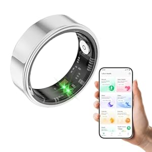 Smart Ring – Health and Fitness Tracker With Calories/Heart Rate/Blood Oxygen/Blood Pressure/Sleep Monitoring, IP68 Waterproof Pedometer for Exercise (Silver, #7)