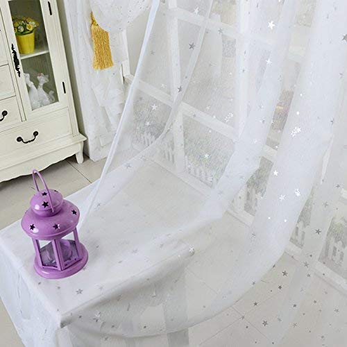 Pureaqu Kids Room White Sheer Window Curtain W52Xh84 Home Decoration Rod Pocket Process Multiple Sizes Star Voile Curtain/Drape(1 Panel) #TOP1