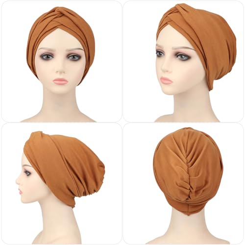 Image of DRESHOW African Women Turban Caps Beanie Twist Headscarf Pre-Tied Double Twisted Braids Headwraps for Women Chemo Cancer Cap