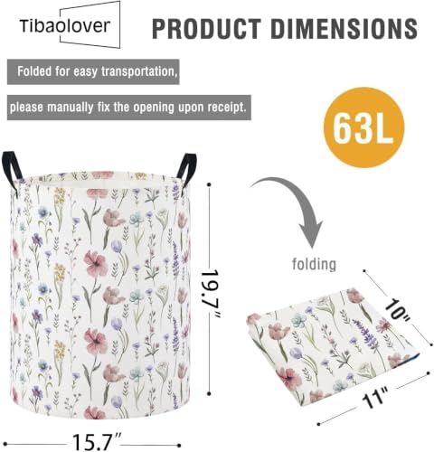 Image of Baby Laundry Basket Baby Nursery Hamper Kids Laundry Basket Toy Storage Bin for Boys Room Decor Gift Baskets for Bedroom Bathroom(Flower)