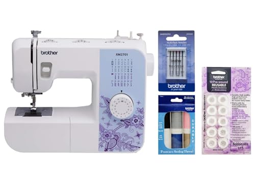Image of Brother XM2701 27-Stitch Sewing Machine, 6-Piece Premium Thread, 10-Pack Pre-Wound Bobbins and 5-Piece Sewing Machine Needles