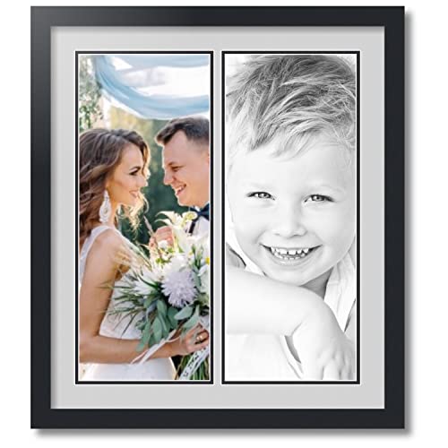 ArtToFrames Collage Photo Frame Double Mat with 2-8x20 inch Openings with Black Frame and Candlewick Top Mat