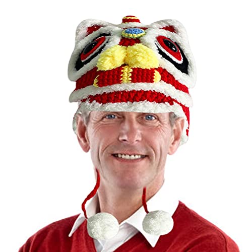 Chapéu de pelúcia da mascote da dança do leão - Boné de Dança do Leão Vermelho Macio para o Festival