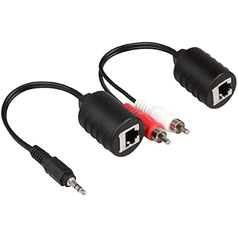 LINESO Stereo DC3.5mm Stereo and RCA Red White Audio Signal Balun Over Cat5/6 Cable Cover