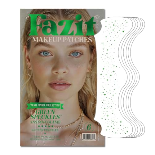Fazit Green Speckles - Glitter Freckle Makeup Patches - Shimmering Faux Freckles & Body Glitter - Waterproof Long-Lasting Instant Glamour for Festivals & Parties - 6 Temporary Patches Per Pack