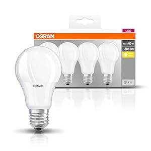 Osram LED Base Classic A Lampe, in Kolbenform mit E27-Sockel, nicht dimmbar, Ersetzt 60 Watt, Matt, Warmweiß – 2700…