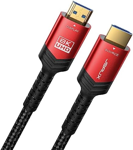 JSAUX Fiber Optic 8K HDMI Long Cable 50 ft 2.1 48Gbps Ultra High Speed HDMI Braided Cord, 4K@120Hz 144Hz, 8K@60Hz, HDCP 2.2 & 2.3, HDR 10, eARC Compatible with Laptop Monitor UHD TV PS5 PS4-Red