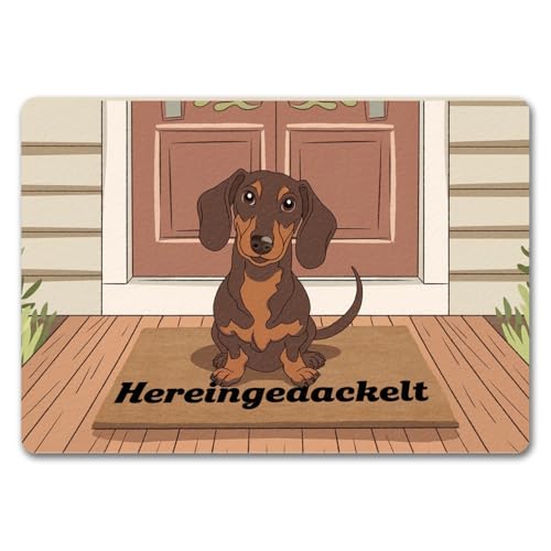 speecheese Hereingedackelt Dackel Fußmatte in 35x50 cm ohne Rand für Dackel-Liebhaber lustige Schmutzfangmatte für Haustierfreunde