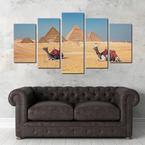 Canvas Picture 5 Pieces Wall Art Canvas Painting Framed 5 Panels Paintings Resting Camel Poster for Living Room and Bedroom Decor Piece Stretched by Wooden Frame Ready to Hang