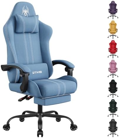 SITMOD Fabric Gaming Chair with Footrest-Breathable Computer Chai...