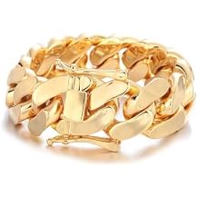 SUNEW Heavy Cuban Link Chain Bracelet, 18K Gold Plated, Wide Curb Link Design