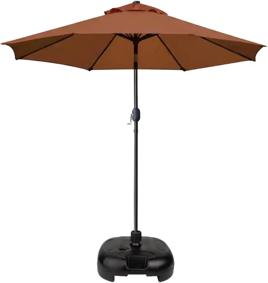 Kit Ombrelone Guarda Sol 3m Com Manivela Articulado Maresias Marrom Com Base Plástica Preta