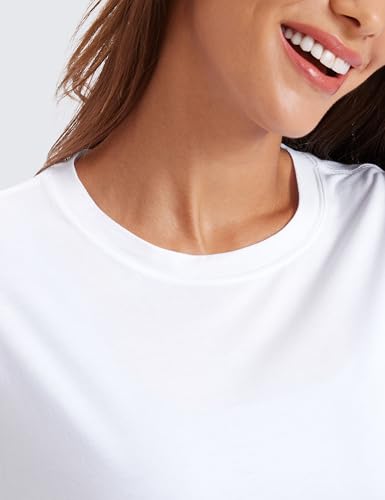 Image of CRZ YOGA Pima Cotton High Neck Crop T-Shirt | Workout, Naturally Soft, Loose Fit, Short Sleeve Tops for Women