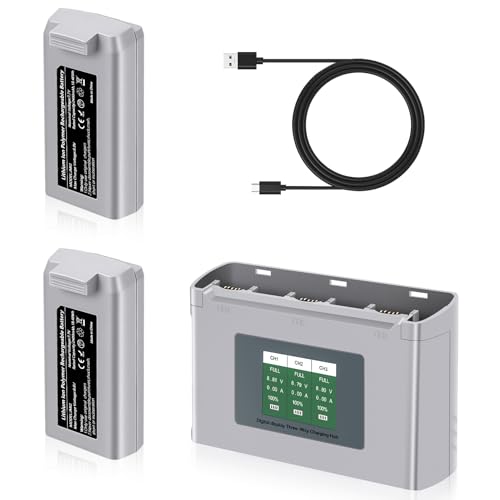Spicula Mini 4K Akku Ladegerät Set 2 intelligente Mini 4K Flugakkus (2400 mAh) × 2 und EIN bidirektionaler 3 Fach Ladehub mit LCD Display × 1 Kompatibel mit DJI Mini 2/SE/2 SE/4K Drohnen