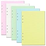 Gefüttertes Nachfüllpapier, 200 farbige Seiten mit Lineal für nachfüllbaren 6 Ring Binder Notebook Journal planer Organizer Einsatz A6, 120 GSM dickes Loseblattpapier
