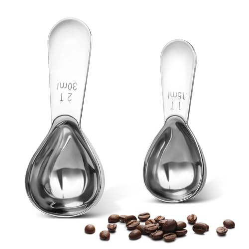 Safring Coffee Scoop Set, Tablespoon Scoop 2 Pc Set (1 Tbsp & 2 Tbsp), Stainless Steel Measuring Spoons for Ground Coffee with Short Handles, for Tea, Sugar, or Flour