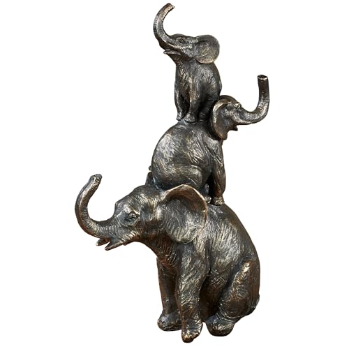 Estatua de Elefantes Apilados de Bronce y Dorado 14.5 pulg miniatura 1