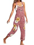 Generisch Peto vaquero para mujer, estilo retro, con tirantes, con flores, mono de pierna recta, sin mangas, holgado, con bolsillos, para carnaval, a rosa, XXL