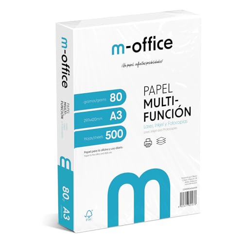 Pack de feuilles A3 80 g, pack de 500 feuilles, papier multifonction pour imprimante jet d'encre et laser, feuilles A3 297 x 420 mm, idéales pour le bureau et la maison · m-office (500 feuilles)