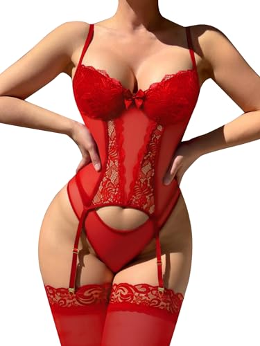 ssyyx, Set di Lingerie Sexy da Donna con Reggicalze in Pizzo, Bod...