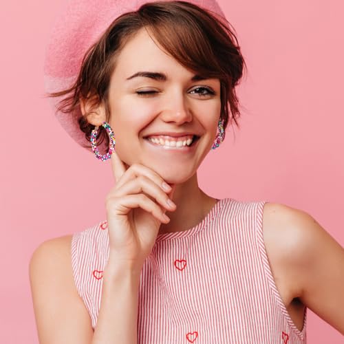 Boho Flower Hoop Earrings, Boho Beaded Earrings for Women Colorful Earrings Daisy Hoop Earrings Floral Hoop Earrings4