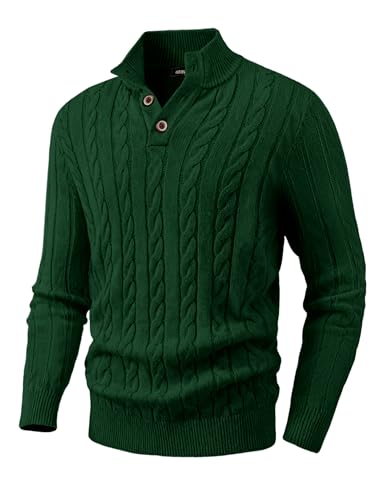 JMIERR Men's Wool Blend Cable Knit Sweater Casual Long Sleeve Button Stand Collar Old Money Pullover Sweaters