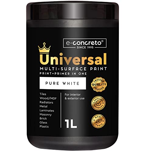e-concreto All-Surface Paint - Satin White 1L - Primer in One - Tiles, Wood, Metal, Laminates, Brick, Glass, Masonry, Plastic - White Furniture Paint