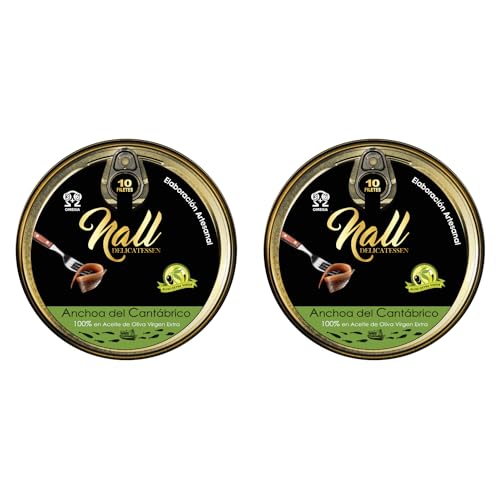 NALL DELICATESSEN Anchoas del Cantábrico XXL 000 | Elaboración Artesanal en 100% Aceite de Oliva Virgen Extra | 10 Filetes/lata (2 Latas)