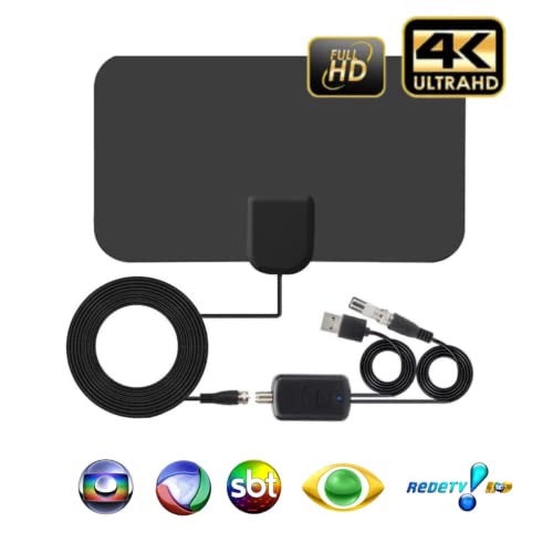 Antena Digital Com Amplificador 4k Slim Longa Distância