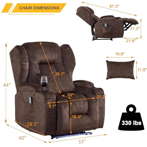 Image of Oprisen Wall Hugger Power Recliner Chair Set of 2, Overstuffed Home Theater Seating w /Heat Massage Electric Movie Gaming Sofa Reclining Sleeper Chair with LED Light /Lumbar Pillow /Cup Holders