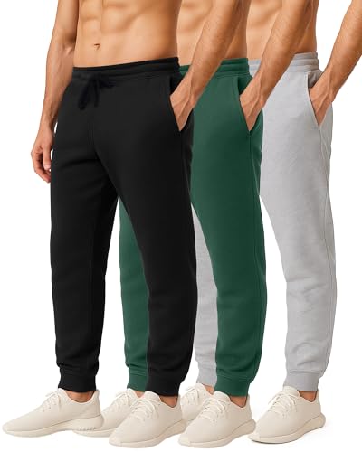 Real Essentials 3 Pack: Men's Jogger Sweatpants - Cotton Fleece Bottoms Athletic Pants with Pockets (Big & Tall Available)