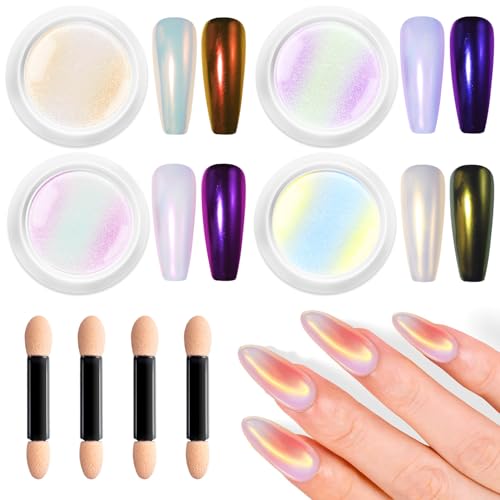 BISHENGYF White Chrome Nail Powder: High Aurora Pearl Chrome Nail Powder