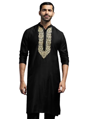 Costume kurta homme brodé noir en taille S, vêtement de cérémonie