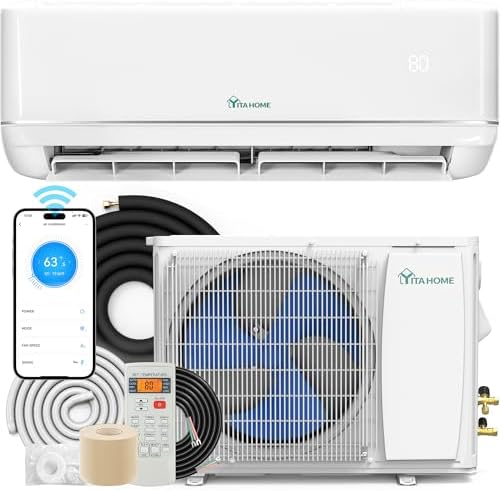 YITAHOME 18000 BTU Mini Split AC/Heating System, WiFi Enabled 21 SEER2 208-230V Inverter Pre-charged AC Compatible with Alexa, Cool Up to 1250 Sq. Ft, Complete Installation Kit, 1.5 Ton
