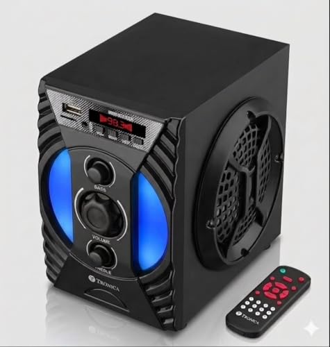 Image of TRONICA Enjoy V2 30W Portable Bluetooth Home Theater System | Wooden Multimedia Speaker for Smart TV, Mobile, Laptop | Supports USB, AUX, FM Radio & Remote & Display | Cinematic Sound for Home