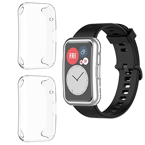 HOMTERN Lot de 3 coques compatibles avec Huawei Watch Fit - Coque intégrale en TPU souple et transparente - Anti-chocs et anti-rayures - Accessoires pour montre connectée Huawei Watch Fit Cover