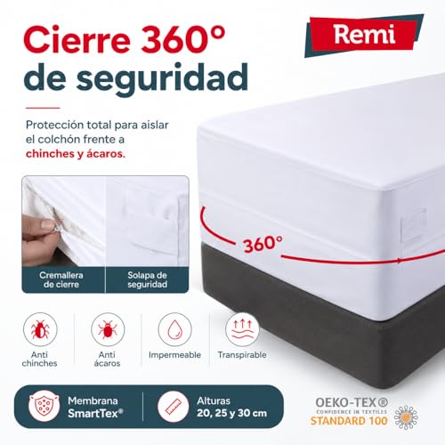 Miniatura 6 de Remibed Funda De Colchón Anti Chinches Cama 135 135 X 190 200 Oeko-Tex 100 Cremallera Compacta Doble Faldón De Seguridad Membrana Smartex Cubrecolchón
