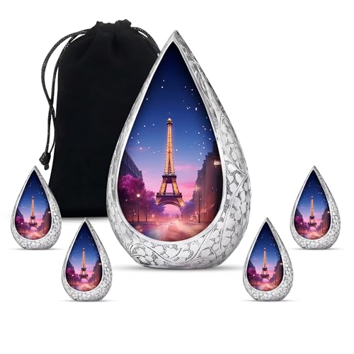 Remembrate Eiffel Tower Large Urn for Ashes for Women & Men - Blue Sky Funeral Cremation Urns for Human Ashes - Sympathy Gift for Loss - Burial Cremains Containers (10 Inch with 3 Inch, 4 Keepsake)