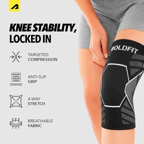 Image of Boldfit Orthopedic Knee Caps for Men & Women | Knee Support for Pain Relief, Gym, Running, Arthritis & Workouts | Anti-Slip Knee Sleeves for Squats, Sports, Badminton - Grey- Small