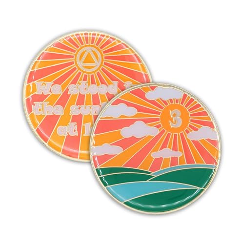 3 year sobriety chip  sunlight of the spirit aa coin recovery gift affirmation token  glow in the dark gold plated medallion