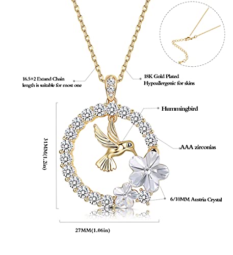 Sllaiss 18K Gold Plated Hummingbird Pendant Necklace For Women Circle Necklace, Animal Necklace Crystals From Austria,Jewelry Gifts For Christmas #TOP3