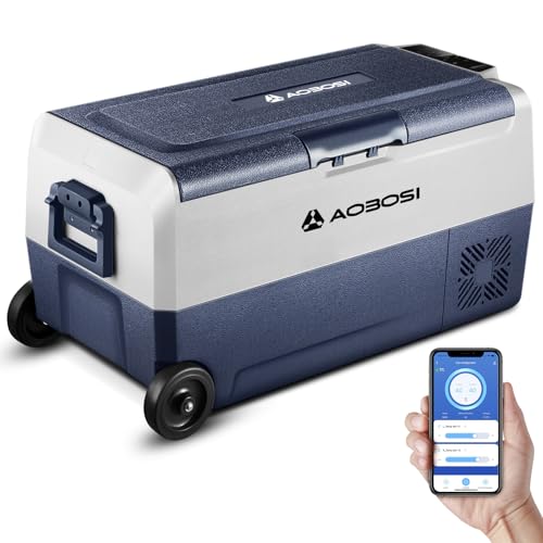 AAOBOSI Kompressor Kühlbox 36 L, Kühlbox Auto Mit APP-Steuerung, 12/24 V und 100-240 V Camping Kühlschrank, bis -20 °C für Auto, LKW, Boot, Reisemobil, Camping, Dual Zone und Zwei Temperaturen