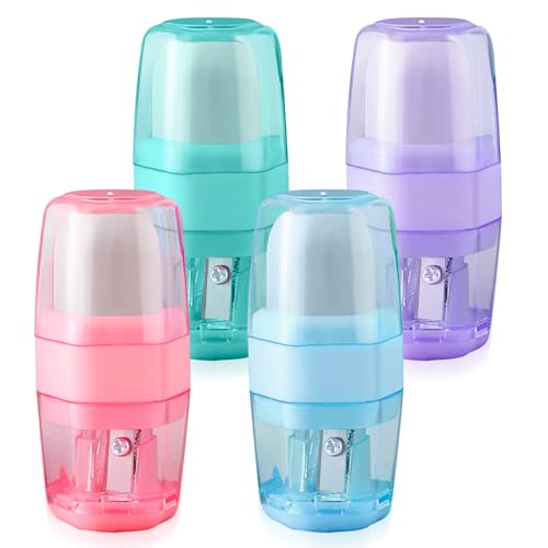 4 sacapuntas manuales con borrador, sacapuntas multicolor de doble agujero con borrador para escuela, oficina, suministros para el hogar, suministros de regreso a clases, recompensas para el aula y