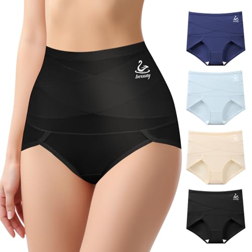 Women's High Waisted Underwear, Tummy Control high cut Panties Full Coverage Postpartum Briefs underwear 4 pack