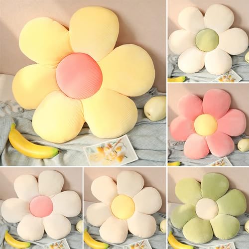 Image of Sunflower Shaped Throw Pillows Cute Stuffed Decorative Pillows Floor Cushion for Girls Bedroom Couch Sofa Chair Aesthetic Decor (35CM, White /Pink)