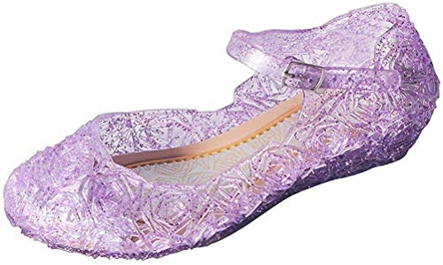 YouKD Zapatos de Cosplay de Princesa para Niña Zapatos de Vestir Sandalias de Cristal Zapatos de Gelatina para Halloween Carnaval Fiesta de Cumpleaños Morado EU23