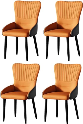SJIALEN Home Restaurant Carbon Steel Chair 4PCS,Kitchen Dining Chairs Frame Back Stools PU Leather/Technology Cloth Makeup Chairs Kitchen Chair (Color : Orange, Size : Leather)