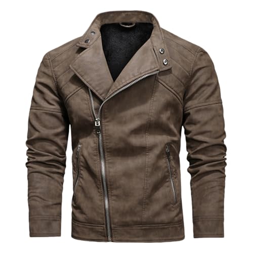 Men's PU Faux Jacket Padded Large Lapel European Size Oblique Lapel Zipper Autumn and Winter Standing Jacket2